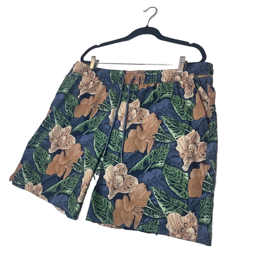 GOODFELLOW MENS SWIM TRUNKS SZ XL FLOWERS ZIP - POCKET SOFT EUC! - Picture 5 of 8